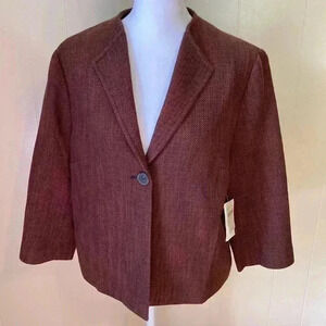 Coldwater Creek Black & Brown Tweed Suit Coat Jacket.  3/4 Sleeves, Size 8. NWT.